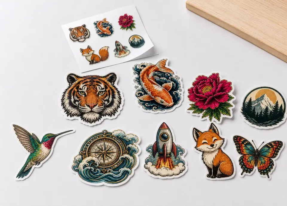 Colourful die-cut sticker designs
